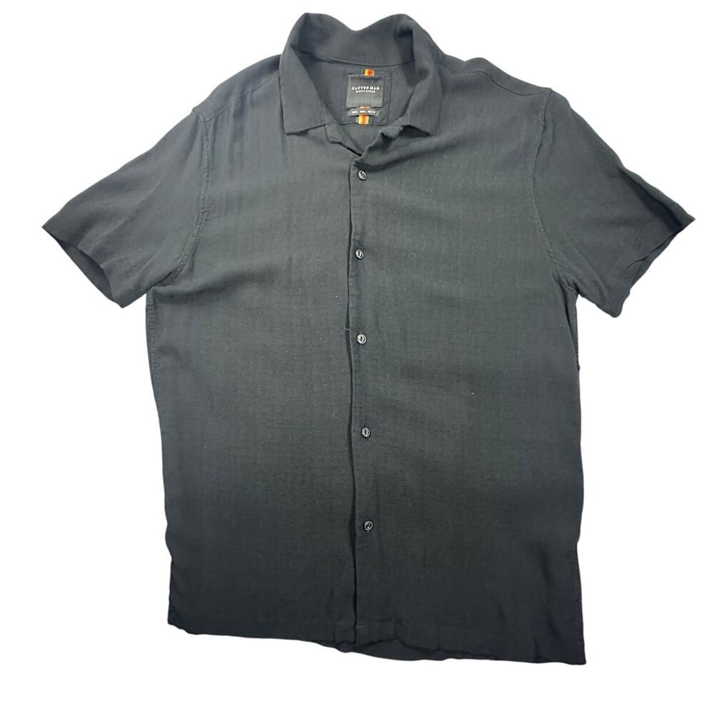 CACTUS MAN Black Viscose Short Sleeve Button Up Shirt Mens L Create Graphic